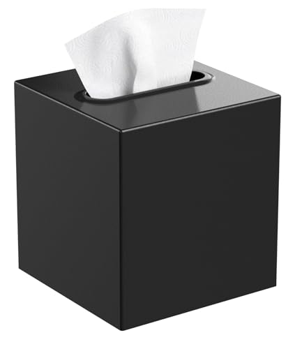 Livelab Metal Tissue Box Cover, Square Tissue Box Holder Modern Decor Facial Napkin Holder Tissue Box Dispenser for Bathroom Vanity Countertop, Living Room, Bedroom, Office | Black - color: Black