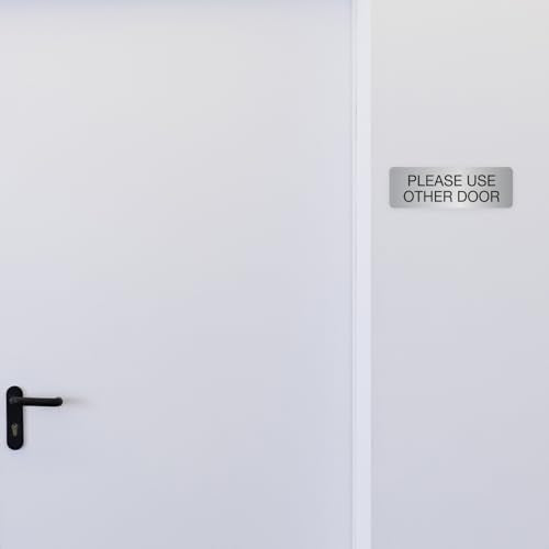 Silver Please Use Other Door Sign / 3" x 9" Easy Adhesive Door Wall Mount/Restaurant Small Business Alternative Exit Room Sign/Made In The USA - color: Silver, style: Please Use Other Door