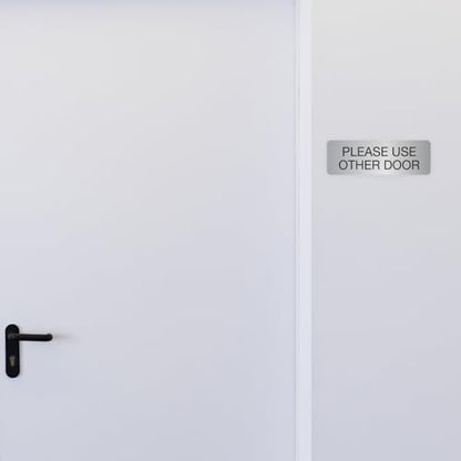 Silver Please Use Other Door Sign / 3" x 9" Easy Adhesive Door Wall Mount/Restaurant Small Business Alternative Exit Room Sign/Made In The USA - color: Silver, style: Please Use Other Door
