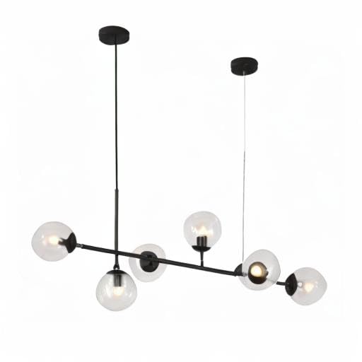 KCO 6-Light Black Linear Sputnik Chandelier Clear Glass Globe Pendant Light - color: Black+Clear