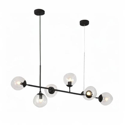 KCO 6-Light Black Linear Sputnik Chandelier Clear Glass Globe Pendant Light - color: Black+Clear