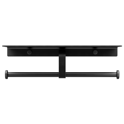 Danpoo Matte Black Toilet Paper Holder with Shelf, Wall-Mounted Bathroom Organizer, Double Roll - color: Black