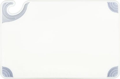 San Jamar Saf-T-Grip Plastic Cutting Board with Safety Hook, 12" x 18" x 0.5", White - color: White