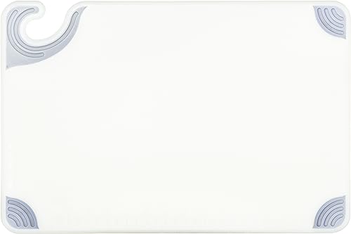 San Jamar Saf-T-Grip Plastic Cutting Board with Safety Hook, 12" x 18" x 0.5", White - color: White