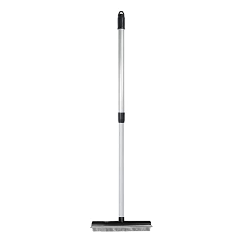 Fuller Brush Rubber Broom – for Carpets Floors Stairs Upholstery – Electrostatic Action Removes Pet Hair Lint Fuzz Dirt Particles – Built-in Squeegee Tackles Wet Messes (Complete Broom)