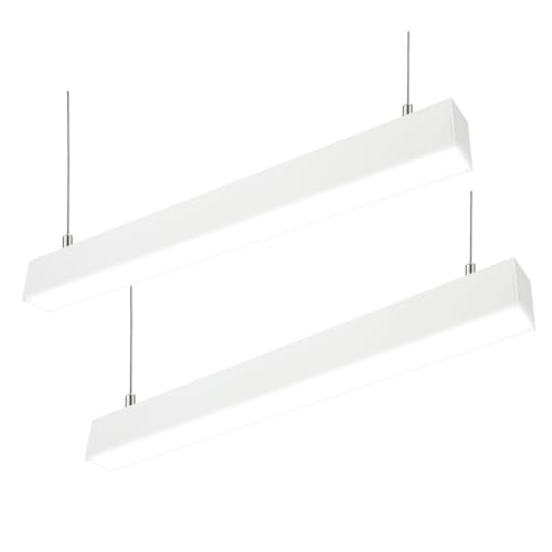 LED Linear Light 4FT, 30W/40W/50W Selectable Hanging Office Shop Light, Up to 5750LM，3000K-6500K Adjustable Architectural Linear Lighting Fixture, Dimmable Suspended Lighting - 2PK - color: White, size: 4FT-2PK