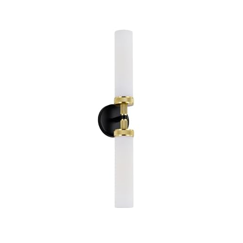 LaLuLa Black and Gold Vanity Light Fixtures – Modern Hardwired Wall Sconces with Milk Glass Shades, Textured Metal Bathroom Lighting for Over Mirror or Hallway, 25" Height - color: White Glass-Black&Gold, size: 1 Pack