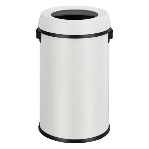 GarveeHome 17 gal/65 L Open Top Trash Can, Stainless Steel Rubbish Bin, Commercial Grade Waste Container, Round Garbage Can for Outdoor, Home Office, Restaurant, White - color: White, Open Top