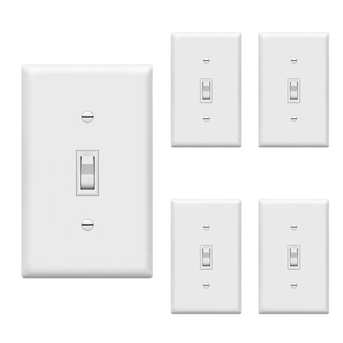 ENERLITES 5 Pack Toggle Light Switch with Wall Plate, Single Pole, White - color: White, size: Switch with Wall Plate