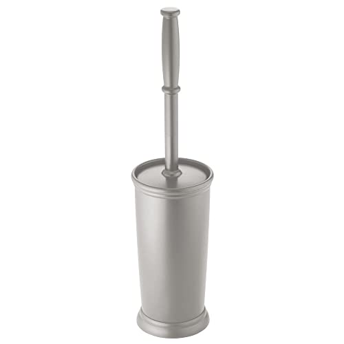 mDesign Toilet Bowl Brush and Holder - Covered Bathroom Toilet Brush - Standing Toilet Bowl Scrubber in Modern Holder - Compact, Space Saving, Deep Cleaning Brush for Toilet - Hyde Collection - Gray - color: Gray, size: Pack of 1