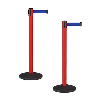 Montour Line MS630 Set of 2 Retractable Belt Barrier Stanchion, Sloped Base, Red Post (7.5 ft Dark Blue Belt) - color: Dark Blue, size: 7.5 ft