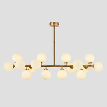 KCO Lighting Modern Glass Linear Pendant Light White Globe Chandelier Light Fixture Gold Rectangle Chandelier 16 Light Brass Globe Sputnik Dining Room Chandelier Mid Century Pendant Light - color: 16 Light-Gold