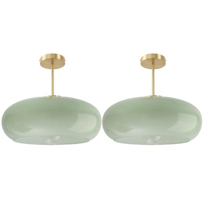 Semi-Flush Mount Light Fixtures Milk Green Ceiling Lamp Brushed Gold - color: 15.7″-Milk Green2