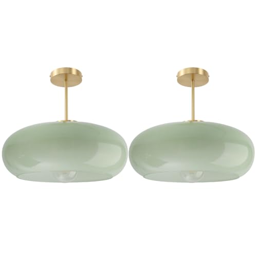 Semi-Flush Mount Light Fixtures Milk Green Ceiling Lamp Brushed Gold - color: 15.7″-Milk Green2