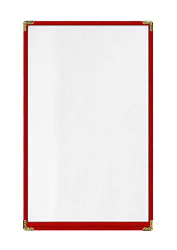 Goodsmart Restaurant Menu Covers – 25 Pack Red 2-View, Top-Loading Menu Holders, Vinyl & Plastic Café Menu Covers, Clear Menu Sleeves, Fits 8.5" x 14", Leather-Style Design, Gold Corners - color: Red, size: 1 Page / 2 Views - 8.5" x 14"
