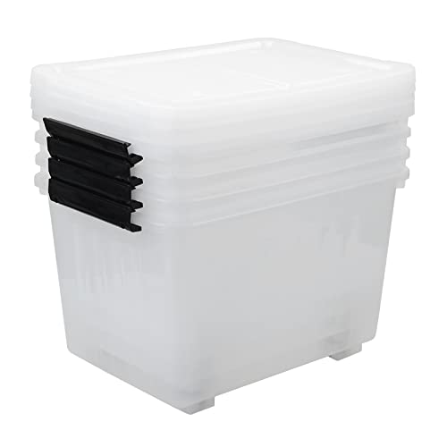 4-Pack 50L Clear Plastic Storage Bins with Wheels - size: 50 L