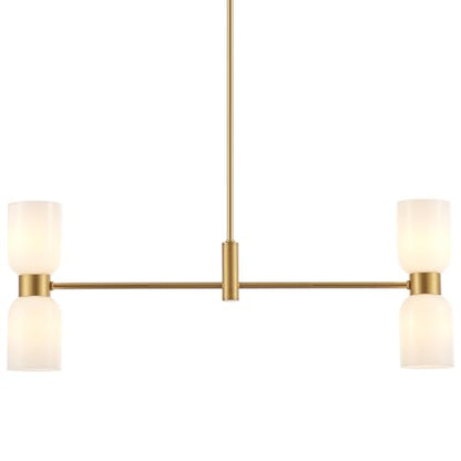 Modern Linear Chandelier for Kitchen Island, Gold Island Light Fixtures with White Glass Shade, 4-Light Linear Pendant Light Fixture for Dining Room - color: Gold