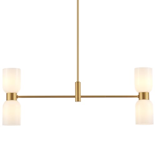 Modern Linear Chandelier for Kitchen Island, Gold Island Light Fixtures with White Glass Shade, 4-Light Linear Pendant Light Fixture for Dining Room - color: Gold