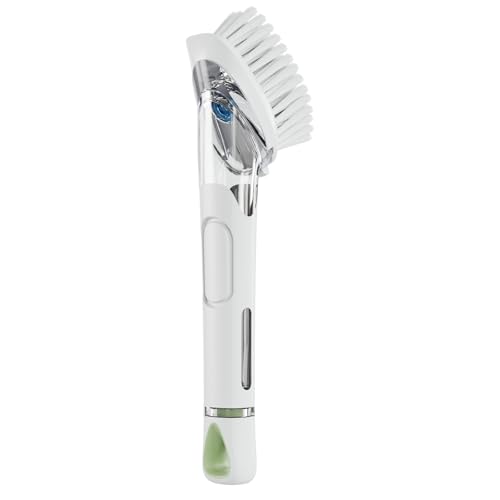 RIMAY Soap Dispensing Dish Brush Dish Scrubber with Soap Dispenser Handle - color: White