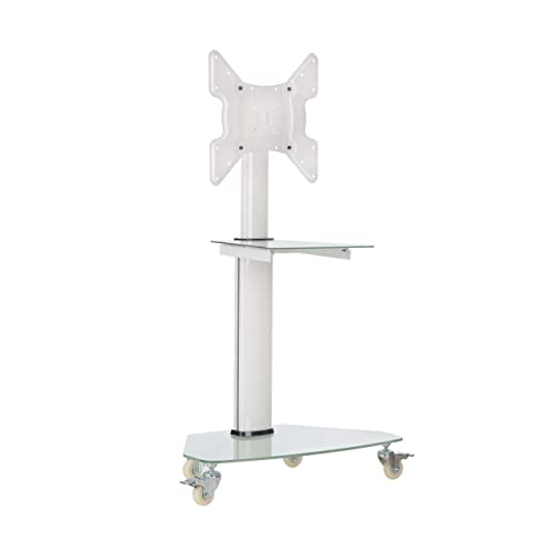 Tripp Lite Mobile Rolling TV Stand Cart with Mount for 32” – 55” Televisions, Elegant Frosted Glass Base and Shelf, Adjustable 50” – 62” Height, Durable White Steel, 5-Year Warranty (DMCS3255SG62W) - size: 32” – 55”, style: White Glass Base