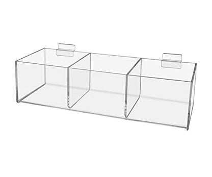2 Pack Slatwall Dump Bin Acrylic Retail Tray Triple Compartment Dump Bin Clear Product Merchandise Storage Caddy for Businesses by Marketing Holders - size: 3 Bin 12"