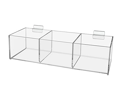 2 Pack Slatwall Dump Bin Acrylic Retail Tray Triple Compartment Dump Bin Clear Product Merchandise Storage Caddy for Businesses by Marketing Holders - size: 3 Bin 12"