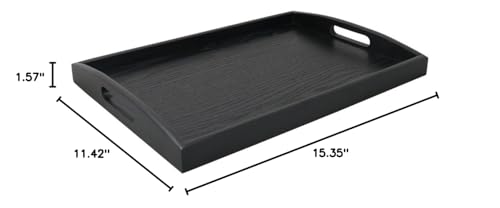 DILLMAN Serving Tray Large Black Wood Rectangle Food Tray Butler Tray Breakfast Tray with Handles (Small) - size: 15.4" x 11.4" x 1.6"