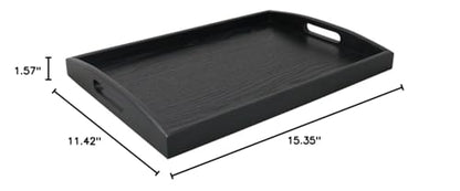 DILLMAN Serving Tray Large Black Wood Rectangle Food Tray Butler Tray Breakfast Tray with Handles (Small) - size: 15.4" x 11.4" x 1.6"