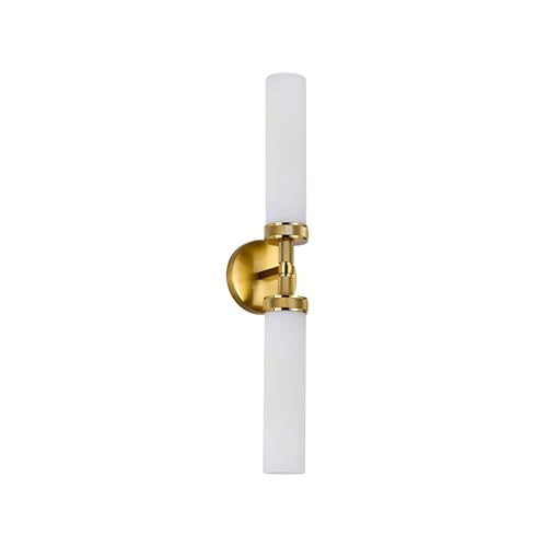 LaLuLa Gold Bathroom Vanity Light Fixtures – 2-Light Hardwired Wall Sconces with Frosted Glass Shades and Textured Metal Frame, Modern Vanity Lighting for Mirror, Bedroom, or Hallway, 25” - color: White Glass-Gold, size: 1 Pack