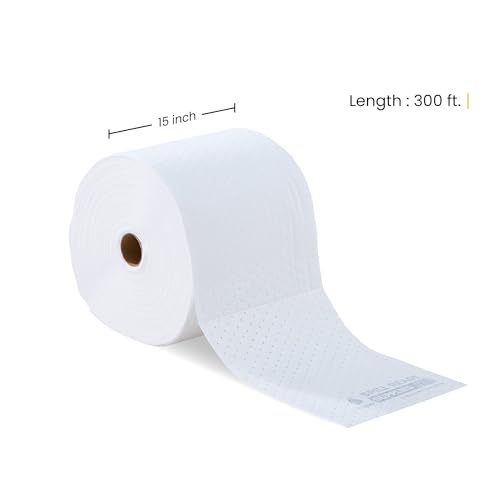 Spill Ready Oil Absorbent Pads Roll 15" x 300' - Hydrophobic Absorbent Mat, Absorbs Up to 40 gal. per roll - Perforated Sorbent Mat Roll for Oil & Fuel Spills, Oil Absorbing Sheets - White Oil Pads - color: 15" x 300' Standard Roll, size: 1
