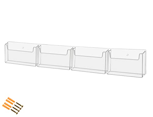 Marketing Holders Postcard Holder 4 Pocket Clear Acrylic Wall Rack with Hanging Hardware Holds 6" x 4" Printed Material Recipe Index Cards Mail Bin Recipe Notepads Messages Distribution - size: 26"W x 4.25"H x 1.75"D