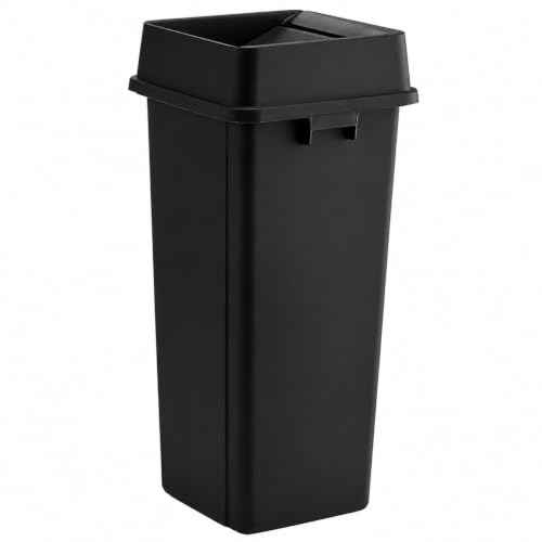 23 Gallon Black Square Plastic Kitchen Trash Can with Drop Lid - color: Black