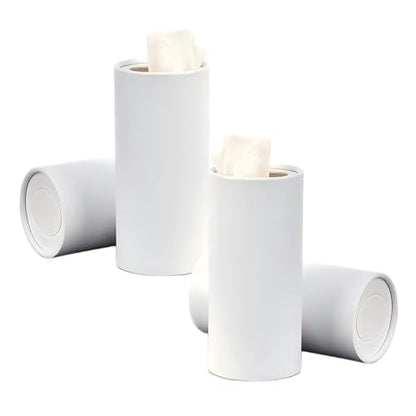 4 PCS Car Tissue Holder, Car Cup Holder Cylindrical Box, Convenient Refillable Automotive Travel Tissue Tube with 120 Sheets Facial Tissues, Universal for Most Cars (White) - color: White