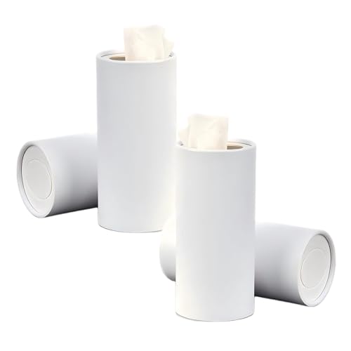 4 PCS Car Tissue Holder, Car Cup Holder Cylindrical Box, Convenient Refillable Automotive Travel Tissue Tube with 120 Sheets Facial Tissues, Universal for Most Cars (White) - color: White