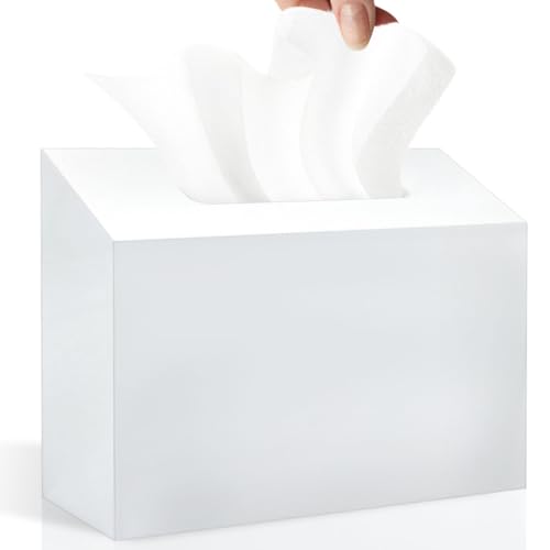 Acrylic Hand Towel Box Cover Holder for Kleenex, Disposable Paper Hand Towels Holder, Bottom Pull-Out & Wall-Mounted, Paper Towel Dispenser Suitable for Home, Office, Bathroom (Glossy White) - color: White