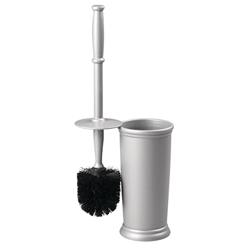 mDesign Toilet Bowl Brush and Holder - Covered Bathroom Toilet Brush - Standing Toilet Bowl Scrubber in Modern Holder - Compact, Space Saving, Deep Cleaning Brush for Toilet - Hyde Collection - Gray - color: Gray, size: Pack of 1