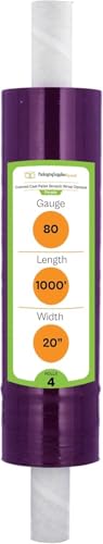 PSBM 4 Rolls Purple Stretch Film/Wrap with Handles 20 Inch x 1000 Feet 80 Gauge, Heavy Duty Industrial Strength Shrink Plastic Wrap for Moving, Packing, Shipping, Pallet Wrapping & Storage - size: 4 Rolls, style: Purple