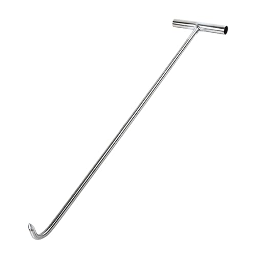 38cm Steel Manhole Hook Tool, T Shape Lifting Hook, Single Sharp Puller with Ergonomic Handle, Multipurpose Manhole Cover Opener for Sewer, Drain Storage Facility Utility - color: argent