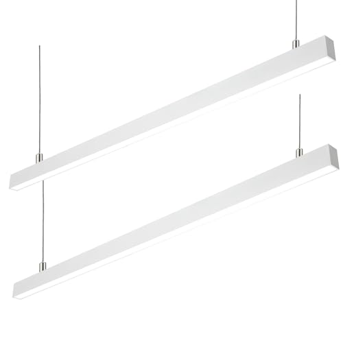 LED Linear Light 8FT, 60W/80W/100W Selectable Hanging Office Shop Light, Up to 11500LM，3000K-6500K Adjustable Architectural Linear Lighting Fixture, Dimmable Suspended Lighting - 2PK - color: White, size: 8FT-2PK