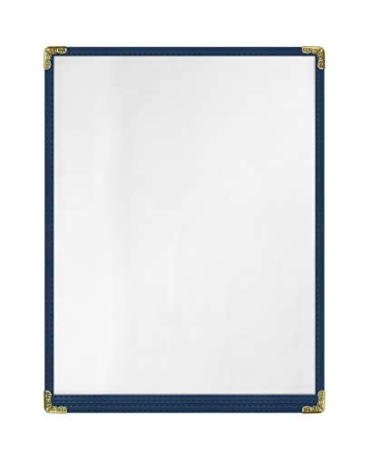 Goodsmart Restaurant Menu Covers – 25 Pack Blue 2-View, Top-Loading Menu Holders, Vinyl & Plastic Café Menu Covers, Clear Menu Sleeves, Fits 8.5" x 11", Leather-Style Design, Gold Corners - color: Blue, size: 1 Page / 2 Views - 8.5" x 11"