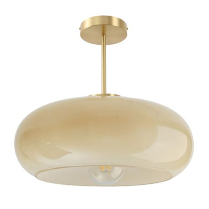 Gold Brass Semi Flush Mount Ceiling Light 15.7″-Milk Yellow Glass - color: 15.7″-Milk Yellow