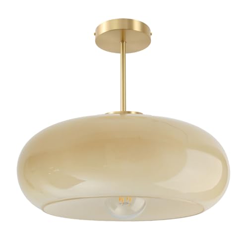Gold Brass Semi Flush Mount Ceiling Light 15.7″-Milk Yellow Glass - color: 15.7″-Milk Yellow