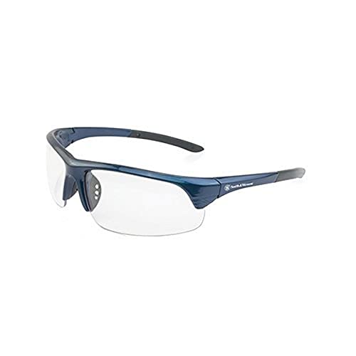 Smith & Wesson Corporal Half Frame Shooting Glasses with No-Slip Rubber,Impact Resistance & Storage Bag for Work,Everyday Use - color: Blue With Clear