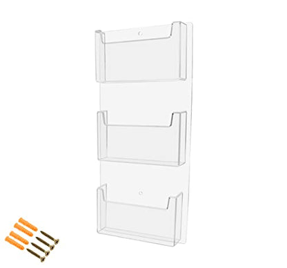 Marketing Holders Postcard Holder 3 Slot Acrylic Wall Mount with Hardware for 6" Greeting Cards Index Card Bin for Schools and Universities Rack Distribution Display for Hotels - size: 3 Pocket Vertical