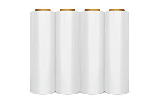 APQ 4 Rolls of Blown Hand Stretch Film 18" x 2000'. Clear Hand Stretch Wrap, 60 Gauge. Tear Resistant Residue Free Film for Moving, Shipping, Wrapping. Industrial Grade Pallet Shrink Wrap Film. - size: 18" x 2000'