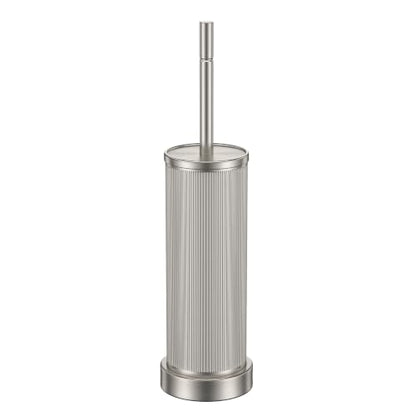 Metal Vertical Grain Toilet Bowl Brush and Holder Set Scrubber Nickel - color: Nickel
