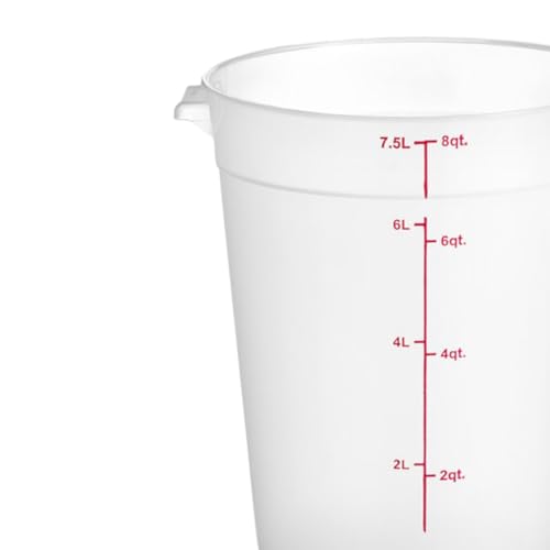 TrueCraftware- 8 Quart Round Food Storage Container Translucent Polypropylene- Commercial Reusable Food Container Canister with Measurement Markings for Meal Prep Pantry Kitchen - color: 8 Quart
