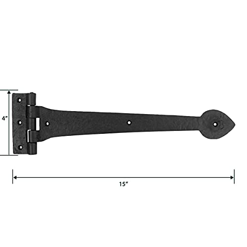 Renovators Supply Manufacturing Pack of 2 Black Wrought Iron Strap Hinge 15 Inch Heart Tip Colonial Cabinet Door Gate Hardware Flush Mount Rust Resistant Heavy Duty - size: Pack of 2