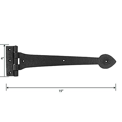 Renovators Supply Manufacturing Pack of 2 Black Wrought Iron Strap Hinge 15 Inch Heart Tip Colonial Cabinet Door Gate Hardware Flush Mount Rust Resistant Heavy Duty - size: Pack of 2