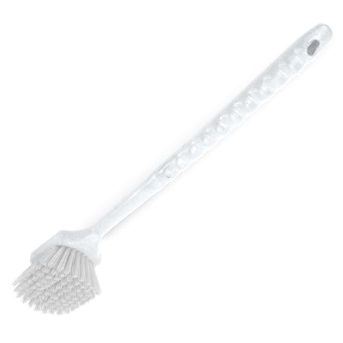 SPARTA 20" Floater Scrub Brush with Long Handle, Oil-Resistant Polyester Bristles, Multiple Trim Angles, Foam-Injected Polymer Block, Commercial Cleaning Tool, White, Pack of 6